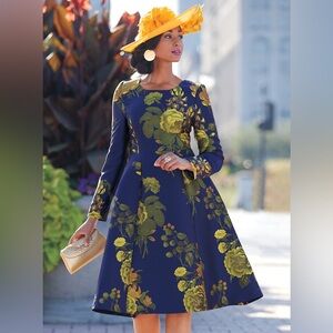 Elegant Floral Navy Dress